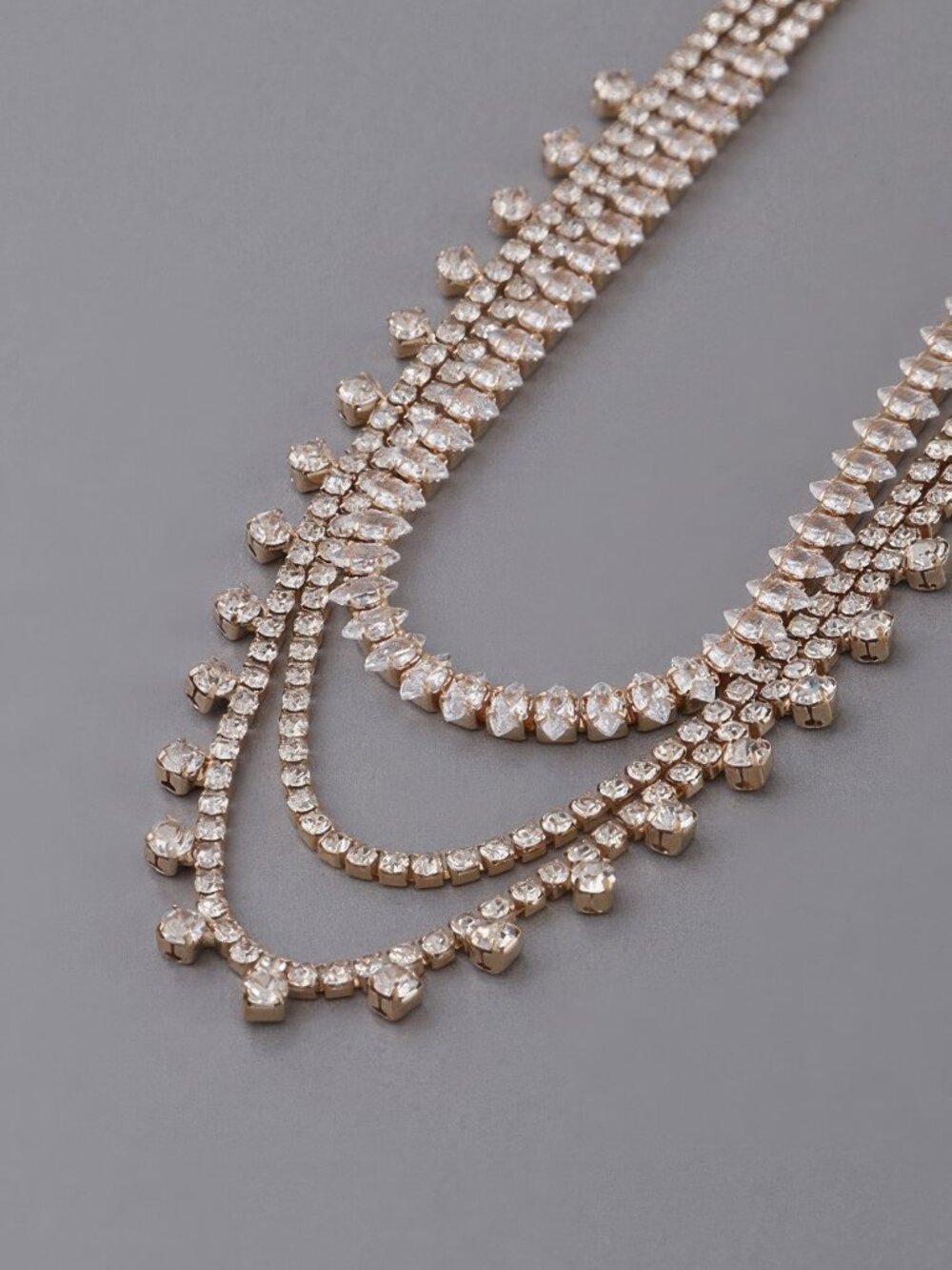 Triple Rhinestone Drop Necklace - Picture 2 of 3